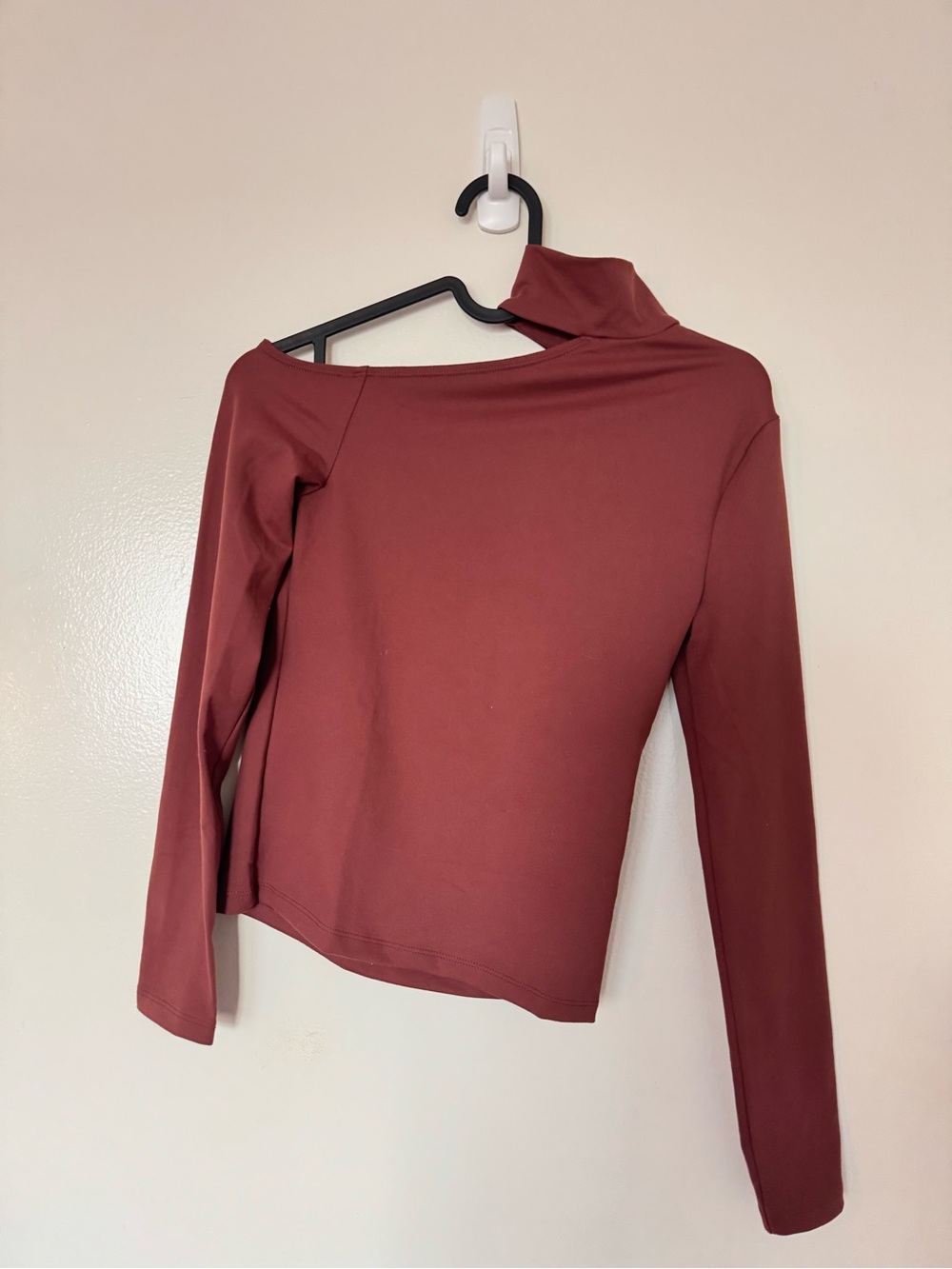 Women's Long Sleeve Asymmetric Neck Top in Deep Rust xxs